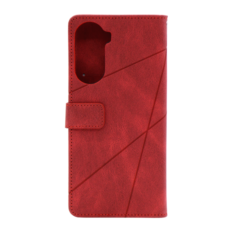 Zadnja stran rdeče preklopne torbice WLGO Lines za Xiaomi Redmi A7 Pro z geometrijskim vzorcem in magnetnim zapiranjem.