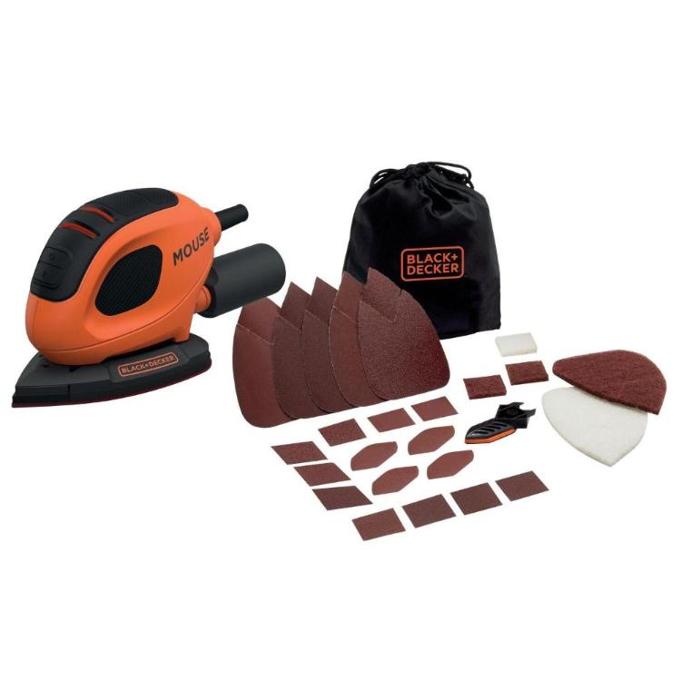 Vibracijski brusilnik Black+Decker Mouse 55, W+15 X, pribor + torba