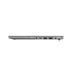 Prenosnik ASUS Vivobook v zaprtem položaju, prikazan z desne strani z vidnimi priključki in tankim profilom ohišja.