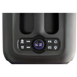 Zadnja plošča zvočnika Blaunpunkt s priključki MIC, AUX, USB, TF, AC vhodom in jasno označenimi ikonami.