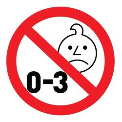 Opozorilni simbol prepovedi za otroke od 0 do 3 let zaradi majhnih delov.