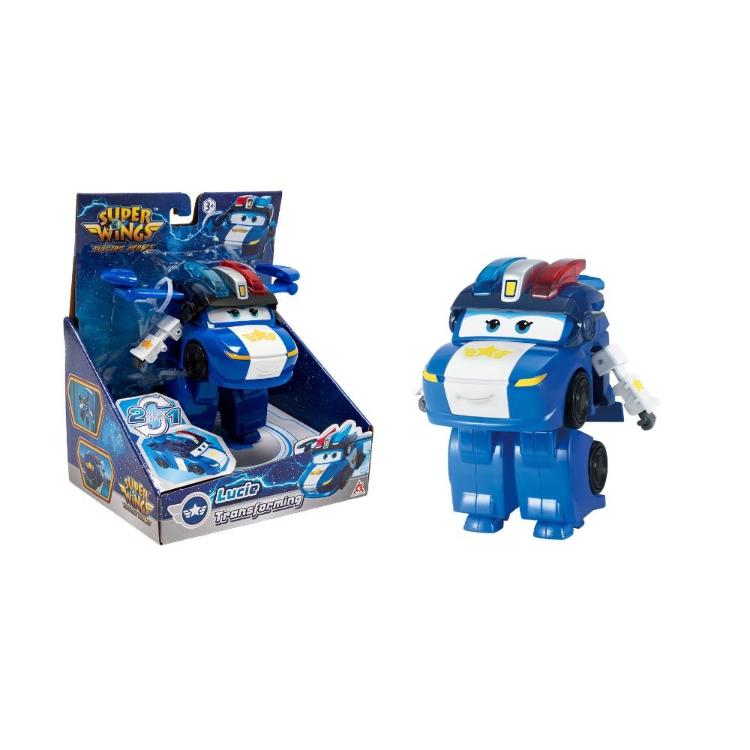 Transformirajoča figura Lucie iz Super Wings Electric Heroes, ki se iz policijskega avtomobila spremeni v robota, primerna za otroke 3+.