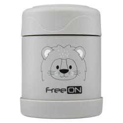 FreeON termo posoda za hrano 350 ml v sivi barvi z motivom levčka in zapiralnim pokrovom
