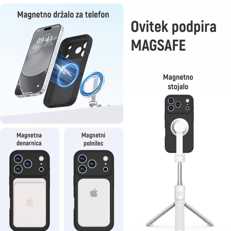 Ovitek N‑Soft Magnetic za Apple iPhone 17 Pro s podporo MagSafe, združljiv z magnetnimi polnilniki, držali in drugimi MagSafe dodatki.