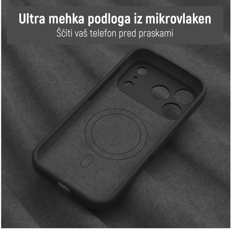 Notranjost ovitka N‑Soft Magnetic z mehko podlogo iz mikrovlaken za zaščito telefona pred praskami.