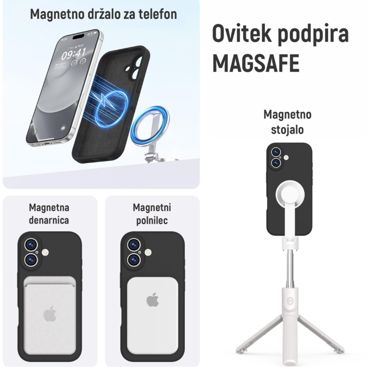 Ovitek N‑Soft Magnetic za iPhone 17 s podporo MagSafe, združljiv z magnetnimi polnilniki, denarnicami in stojali.