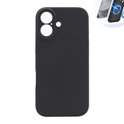 Črn silikonski ovitek N‑Soft Magnetic za iPhone 17 s podporo MagSafe, mehko površino in natančno izdelanimi izrezi za kamero.