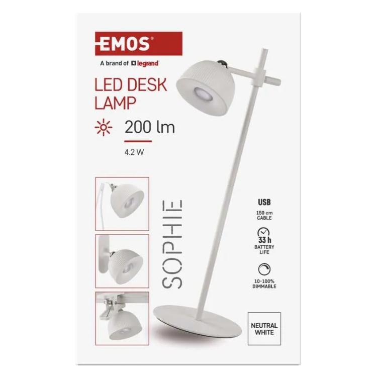 Namizna LED svetilka Emos SOPHIE, polnilna, bela