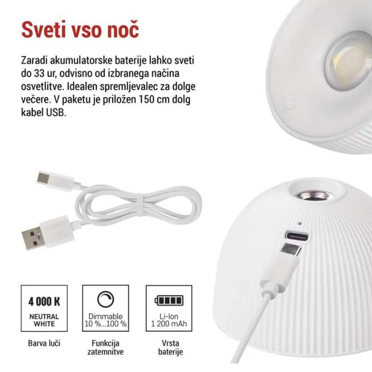 Namizna LED svetilka Emos SOPHIE, polnilna, bela
