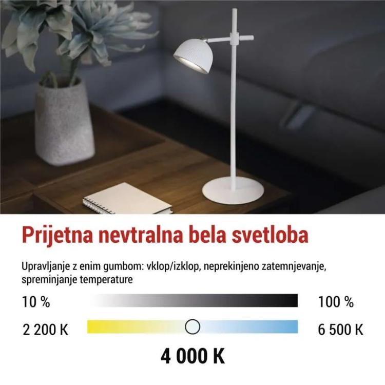 Namizna LED svetilka Emos SOPHIE, polnilna, bela