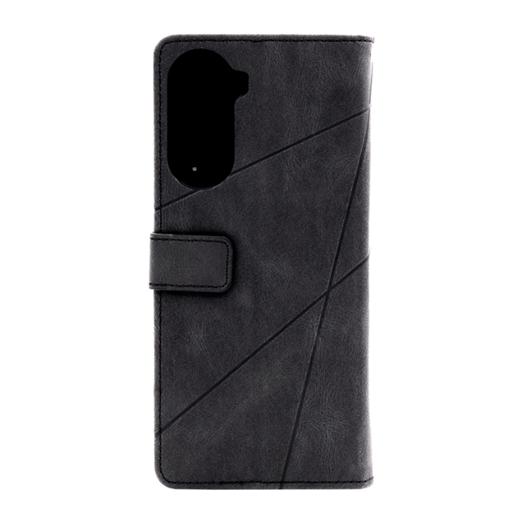 Zadnja stran črne preklopne torbice WLGO Lines za Xiaomi Redmi A7 Pro z geometrijskim vzorcem in magnetnim zapiranjem.