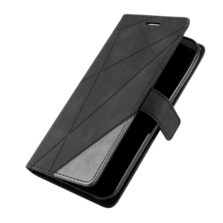 Črna preklopna torbica WLGO Lines za Xiaomi Redmi A7 Pro z magnetnim zapiranjem in elegantnim geometrijskim vzorcem.