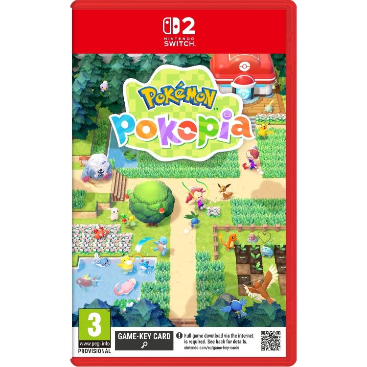 Copilot said: Pokémon Pokopia za Nintendo Switch 2, uradna naslovnica z različnimi Pokémoni, kmetovanjem, raziskovanjem in oznako Game‑Key Card.