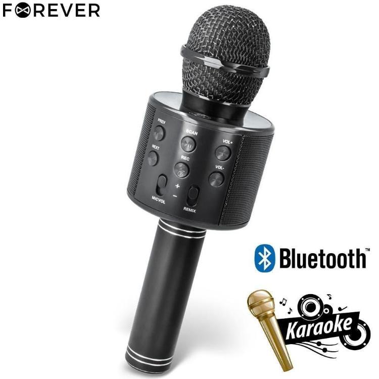 Mikrofon in zvočnik FOREVER BMS-300, BT, USB, microSD, AUX-in, karaoke, črn