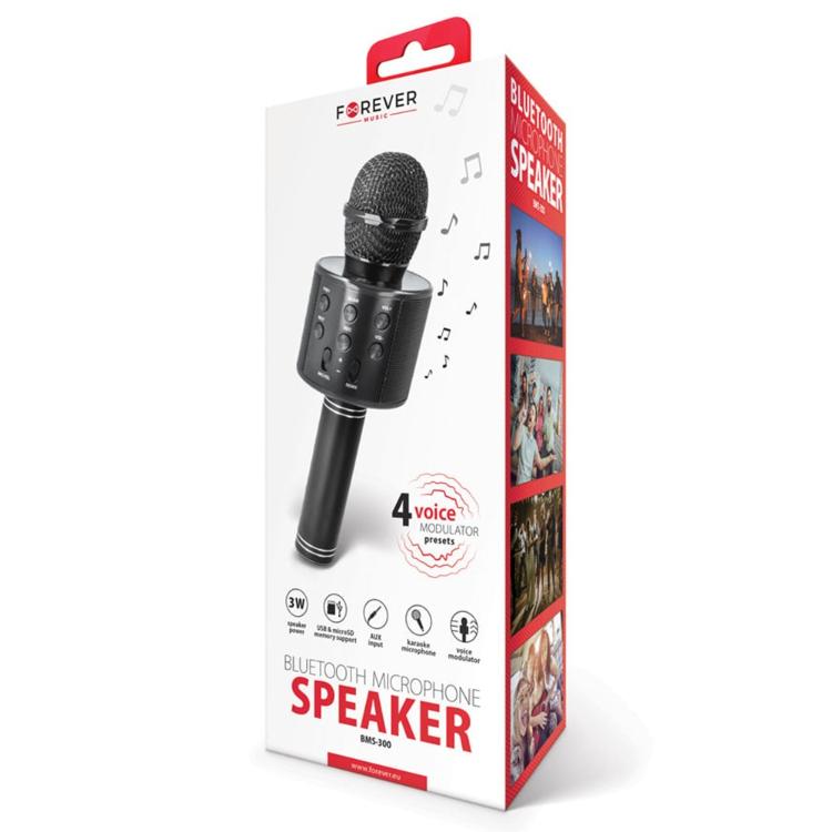 Mikrofon in zvočnik FOREVER BMS-300, BT, USB, microSD, AUX-in, karaoke, črn_2