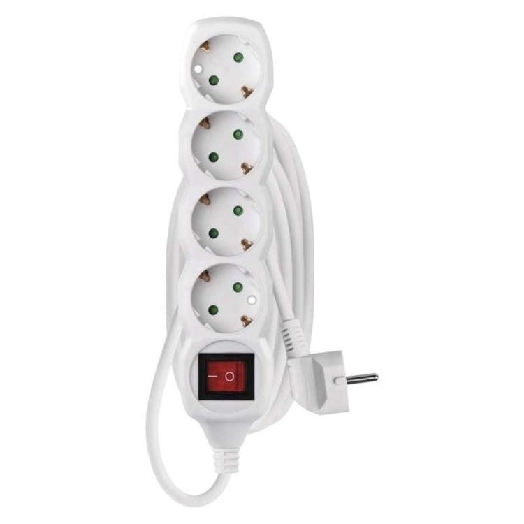 Podaljšek Emos 3 m / 4 vtičnice / s stikalom / beli / PVC / 1,5 mm2