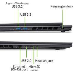 USB 3.2, USB 3.2 (polnjenje), Kensington Lock, RJ-45, USB 2.0, MicroSD reža, avdio priključek.