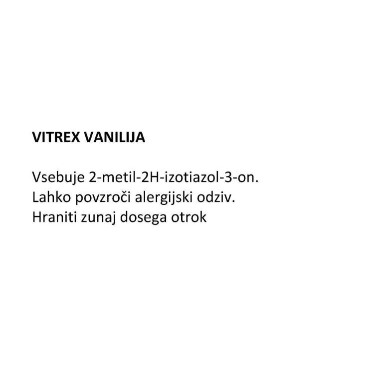 Opozorilno besedilo za čistilo za vetrobransko steklo z vonjem vanilije: vsebuje 2-metil-2H-izotiazol-3-on, lahko povzroči alergijski odziv, hraniti zunaj dosega otrok
