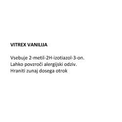 Opozorilno besedilo za čistilo za vetrobransko steklo z vonjem vanilije: vsebuje 2-metil-2H-izotiazol-3-on, lahko povzroči alergijski odziv, hraniti zunaj dosega otrok