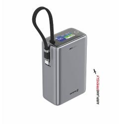 Kompaktna zunanja baterija Swissten 25.000 mAh z USB‑C izhodom do 100 W, vgrajenim kablom in priročno zanko za prenašanje zagotavlja zanesljivo napajanje ter učinkovito polnjenje tudi zahtevnejših naprav, kot so prenosni računalniki.