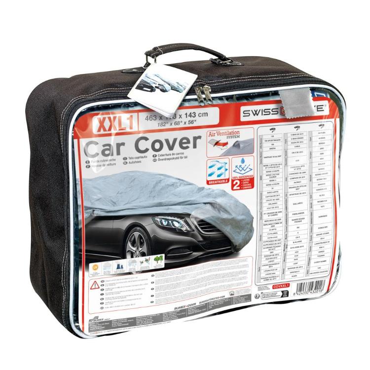 Torba z oznako XXL1 in embalažo “Car Cover”, z ročajem, zadrgo in prikazom prevleke na avtu.