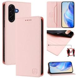 Preklopna torbica za pametni telefon Samsung Galaxy A57 5G v svetlo rožnati barvi.