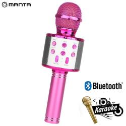Karaoke mikrofon + zvočnik Manta MIC11, Bluetooth, USB, microSD, vgrajena baterija, roza