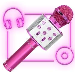 Karaoke mikrofon + zvočnik Manta MIC11, Bluetooth, USB, microSD, vgrajena baterija, roza-1