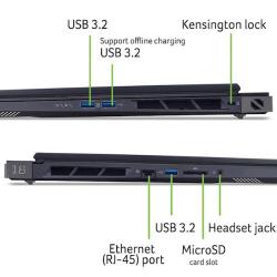 Acer PH18-73-99ZZ Ultra 9 275HX/64GB/SSD 1TB/18'' WQXGA 250Hz/RTX, prikaz bočnih priključkov in rež za hlajenje.
