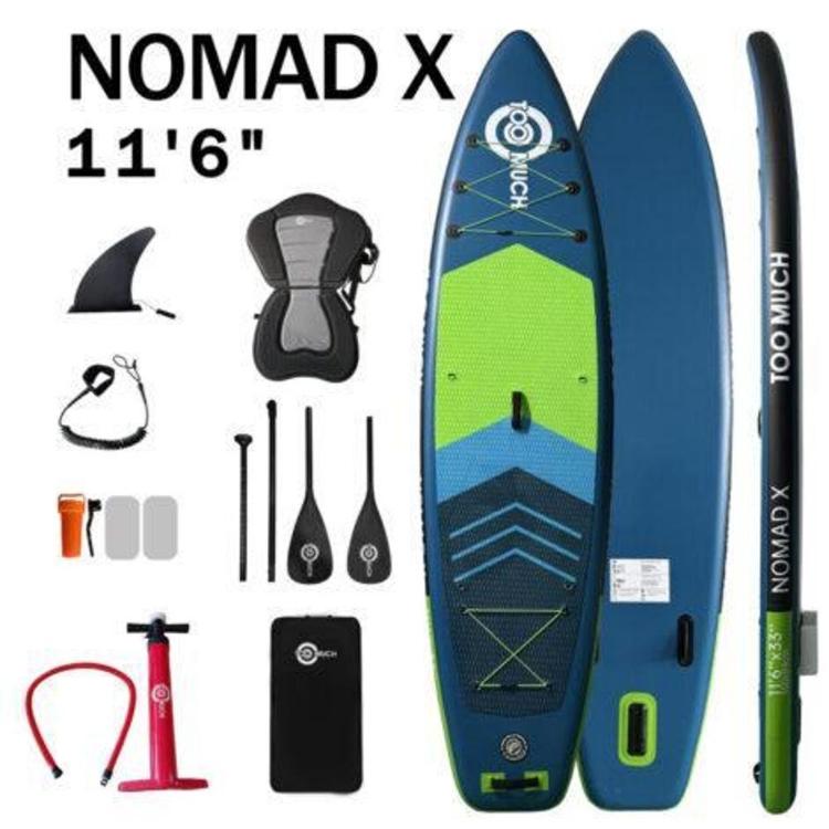 Celoten SUP komplet TOO MUCH Nomad X 11'6 z desko, veslom, tlačilko, torbo, smernikom in dodatki.