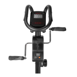Krmilo sobnega kolesa Gymstick Crank Bike X4 z LCD-zaslonom, ročicama za vadbo rok in nastavitvenim gumbom.