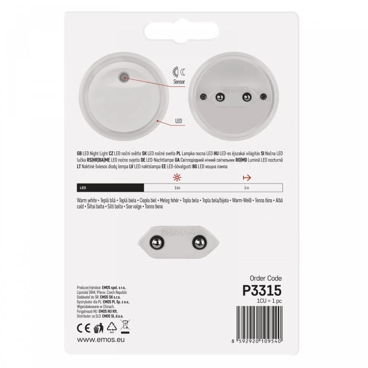 Nočna LED lučka Emos P3315, 230V s fotosenzorjem