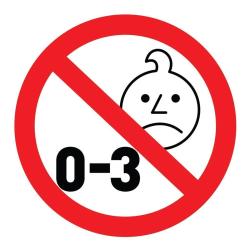 Opozorilni simbol prepovedi za otroke od 0 do 3 let zaradi majhnih delov.