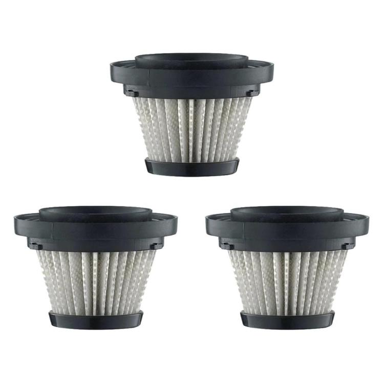 Trije filtrirni vložki za ročni sesalnik z nagubano belo površino in črnim robom