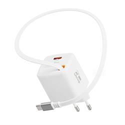 Kompaktni polnilnik Swissten GaN 30 W z izvlečnim USB‑C kablom, USB‑A Quick Charge 3.0 izhodom in večstopenjsko zaščito zagotavlja hitro, varno in zanesljivo polnjenje doma, v pisarni ali na potovanjih.