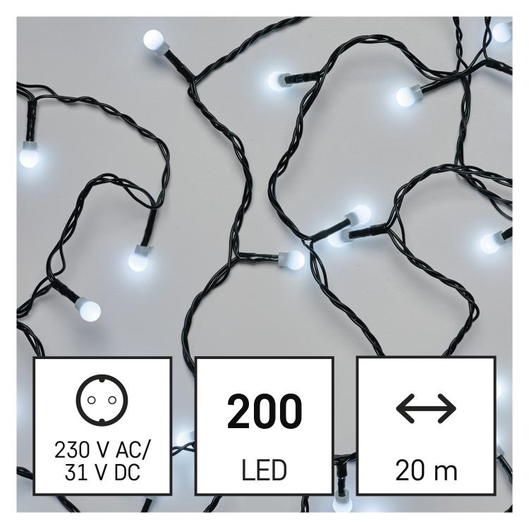 Božična cherry veriga kroglice 200 LED, 20 m, zunanja in notranja, hladna bela