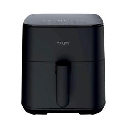 Candy cvrtnik na vroč zrak v črni barvi, prikazan s sprednje strani z digitalnim upravljanjem in zaprtim predalom.