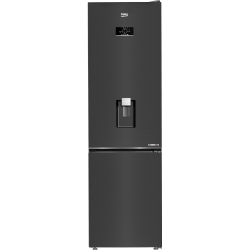 Beko kombinirani hladilnik B5RCNA405HDXBR v temni inox izvedbi z zamrzovalnikom spodaj, zunanjim digitalnim zaslonom in vgrajenim dozirnikom za vodo na vratih