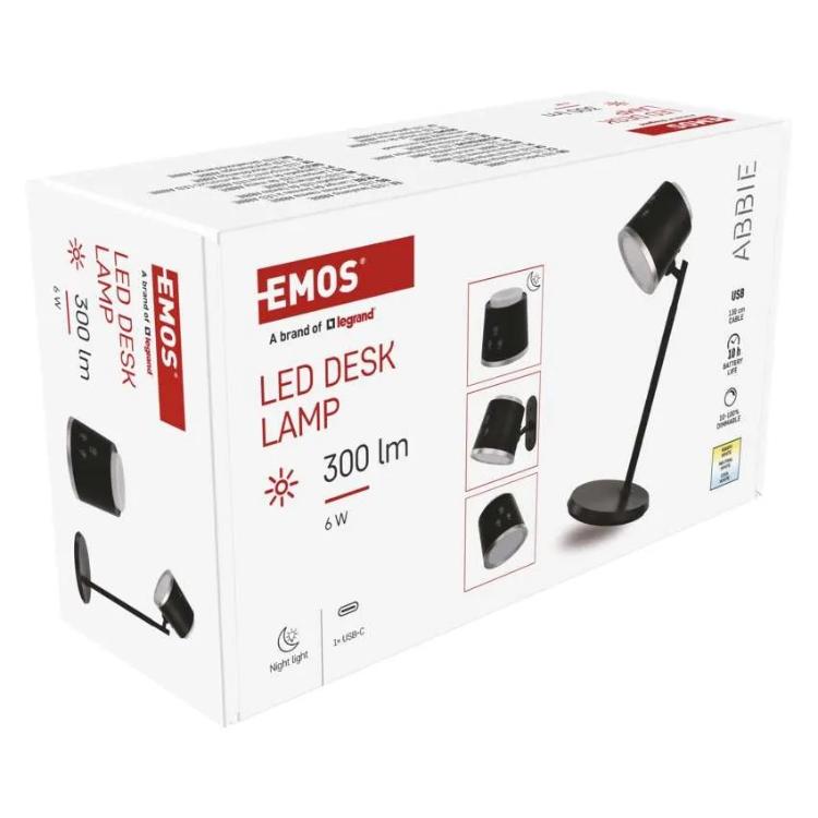 Namizna LED svetilka Emos ABBIE, polnilna, črna