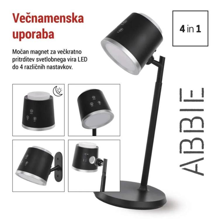Namizna LED svetilka Emos ABBIE, polnilna, črna