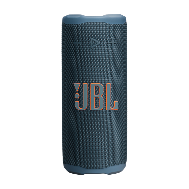 JBL Go 4 prenosni Bluetooth zvočnik, moder, kompakten valjast dizajn, tkaninska prevleka, IP67 zaščita.