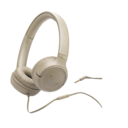  Bež JBL slušalke pod kotom, mehke blazinice in 3,5 mm priključek za žično povezavo.