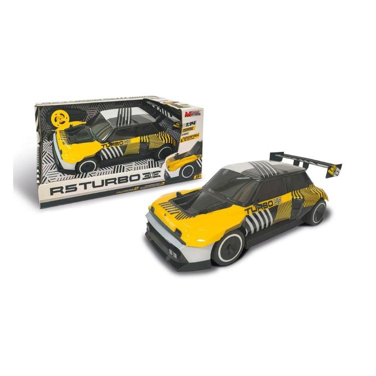 RC model Renault 5 Turbo 3E v rumeno-črni izvedbi, merilo 1:14, prikazan z originalno embalažo.
