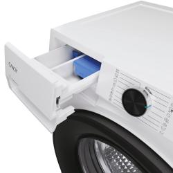 Predal za detergent pralnega stroja Candy z odprtim pokrovom in modrim vložkom