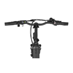 Ecobike električno kolo: krmilo z LCD zaslonom, ročicami, kabli in nastavljivim črnim steblom.
