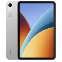 Xiaomi Redmi Pad 2: sprednja stran tablice z velikim zaslonom, tankimi robovi in sivim ohišjem ter zadnjo kamero.
