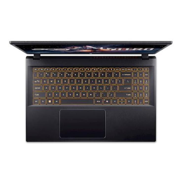 Acer Nitro V 15 ANV15-52-91EF i9-13900H/16GB/SSD 1TB/15,6'' FHD IPS 165Hz/RTX 5060/NoOS, pogled od zgoraj na osvetljeno tipkovnico.