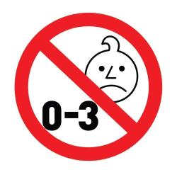 Opozorilni simbol prepovedi za otroke od 0 do 3 let zaradi majhnih delov.