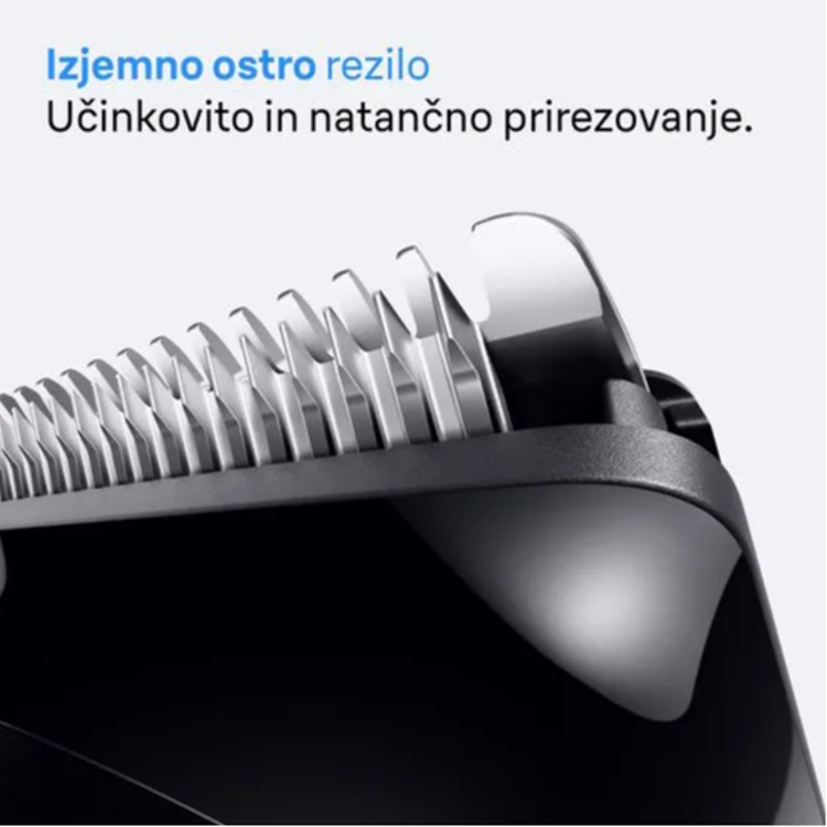 Detajl rezila Braun Series 3, izjemno ostri zobci za natančno in učinkovito prirezovanje brade in las.