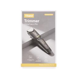 Embalaža Vitapur TrimForce Pro z izdelkom ter oznakami za IPX7 vodoodpornost in 60 min delovanja.